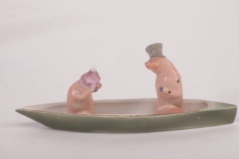 Antique German Pink Faring Pigs In A Canoe
