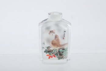 Vintage/Antique Internal Painted Snuff Bottle With Cat Motif (no Stopper)