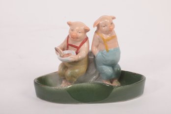 Antique German Pink Faring Pigs Sitting And Eating