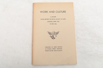Book Arts:  Eric Gill 1938 Lecture Illustrated Ltd 1000 Copies