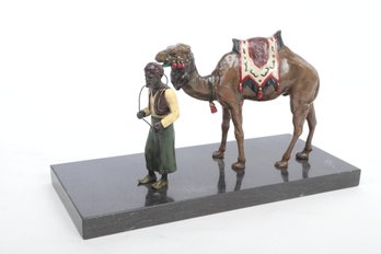 Vintage Austrian Cold Painted Bronze Camel & Rider Mounted On Marble