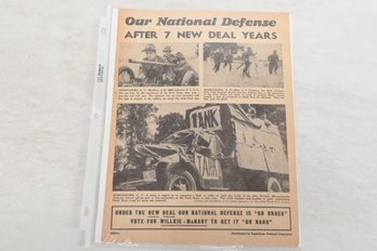 Franklin Delano Roosevelt New Deal Flyer Our National Defense AFTER 7 NEW DEAL YEARS