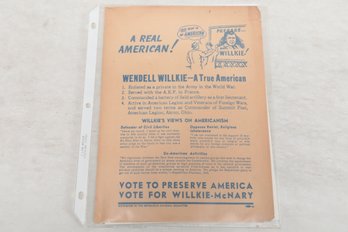 Election Ephemera Wendell Willkie  A True American Presidential Campaign