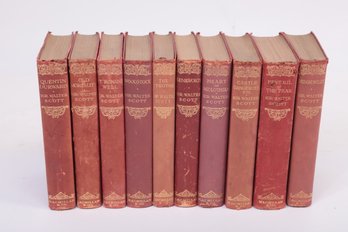LEATHER Bindings:  10 Volumes Sir Walter Scott Full Red Leather