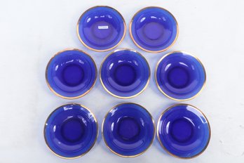 8 Vintage Gold Trimmed Cobalt Blue Bowls