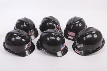 6 New MSA Safety Helmets/Hard Hats W/Flag & Eagle Decals