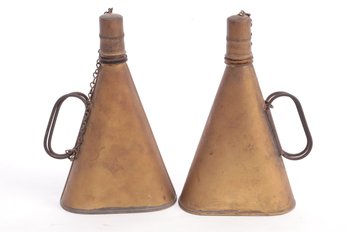 Pair Of Antique Brass Oil Lamps W/Handles