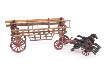 Antique Cast Iron Horse Drawn Fire Ladder Truck