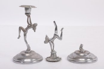 Pair Of Antique Art Deco Frankart Nude Chrome Candle Holders
