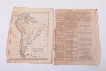 Circa 1821 Woodbridge Map Of South America , Hand Colored, Engraved