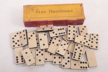 Early 1900's 'Star'brand 28 Piece Set Dominoes In Original Box