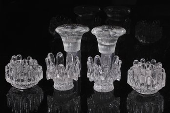Three Sets Of Midcentury Modern Design Glass Candle Holders