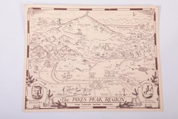 PICTORIAL MAP LARGE POSTCARD: Pikes Peak Region From Colorado Springs