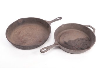 2 Vintage Cast Iron Pans ~ Lodge & Unbranded (marked 10)