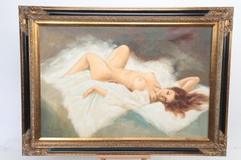 Vintage Framed Nude Female Portrait Oil On Canvas Painting - Artist Signed 'Kelvin'