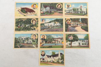 10 Hollywood Celebrities Houses Postcards, Bob Hope, Rooney, Garland , Gable Etc