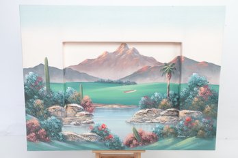 Three Dimensional Oil On Canvas Landscape Painting Of Golf Course Artist Signed James Y