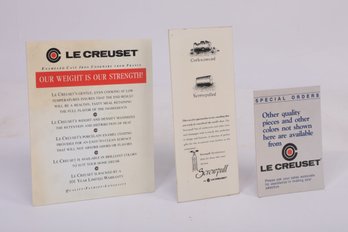 FOOD/COOKING:  Le Creuset Counter-Top Advertising Placards ( 3)
