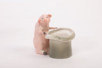 Antique German Pink Faring Pig In Front Of Hat