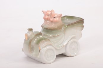 Antique German Pink Faring Pigs Driving A Car