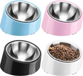 Super Design 4 Pcs Tilted For Dogs And Cats, Tilted Angle Bulldog Bowl Dog Feed