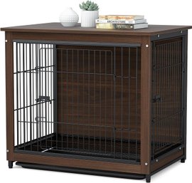 BingoPaw Wooden Dog Crate Furniture: 32 Inch Pet TV Stand Cabinet Bed Kennel With Double Gates  XL