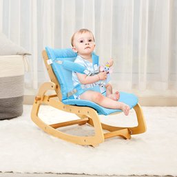 MallBest 3-in-1 Baby Bouncer Adjustable Wooden Rocker Chair Recliner With Removable Cushion And Seat Belt For