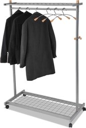 ALBA PMLUX6 Garment Rack Two-Sided, 2-Shelf Coat Rack, Silver Steel/Wood