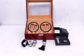 Watch Winder Case W/6 Mens Watches (Fossil, Olmeca, Dallas Cowboys & More)