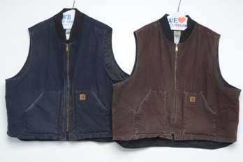 (2) Carhartt Vests In Navy Blue & Brown (Both Size 4XL)