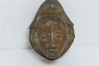 Vintage Bronze African Mask Sculpture