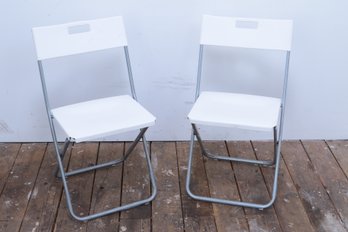Pair Of White Plastic & Aluminum Folding Chairs