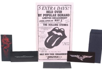 Rare Rolling Stones 1974 Concert Tickets, Poster & Parking Pass From Ziegfeld Theater NY, NY On Easter Sunday