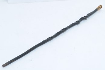 Antique 34'  Wood Cane W/Twisted Shaft (Painted Black) & BoneAntler Handle