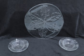Vintage Ann Warff Designed For Kosta Boda Clear Serving Platter W/Bowls ~ Leaf Motif