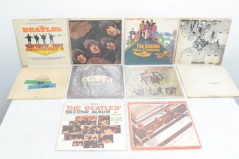 10 Vintage Original Beatles Vinyl LPs Rubber Soul, Yellow Submarine, Revolver, The White Album, Etc.