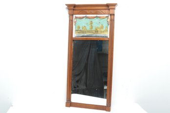 Antique 19th Century Wood Framed Wall Hanging Reverse Painted Mirror 38'x 17'
