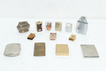 Grouping Of Vintage Lighters, Cigarette Cases & Matchbox Covers