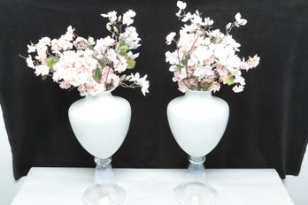2 Very Large (20 1/2''tall) Decorative Glass Vases With Silk Floral Arrangements