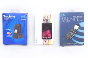 3 N.O.S. Cell Phones: Tracfone, LG Gpad F, & AT&T Pre-Paid Flip Phone