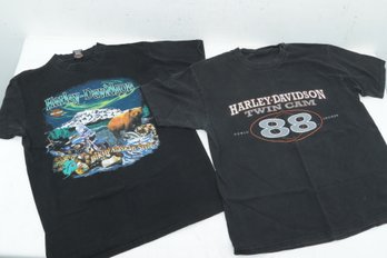 2 Vintage Men's Harley Davidson T-Shirts: Fairbanks Alaska & Meredith New Hampshire (Size L)