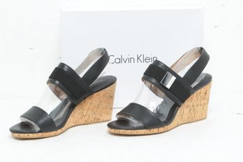 Ladies Calvin Klein Brandie Smooth/Elastic Wedges In Black (Size 9) ~ New