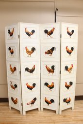 Large Wooden Country Farmhouse Style Rooster Foldable 4 Panels Room Divider - New Old Stock