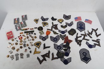 Large Grouping Of Vintage Military Patches, Pins & Medals