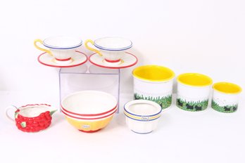Department 56 Large Group Of Life Is Bowl Of Cherries Dinnerware & Scottie Nesting Containers - New Old Stock