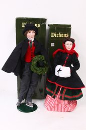 Department 56 Dickens Village Hand Painted Porcelain Dolls - Mama & Papa Smythe Skater Dolls - New Old Stock