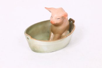 Antique German Pink Porcelain Fairing Pig In A Tub