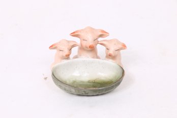 Antique German Pink Porcelain Fairing Pig Pigs At The Basin