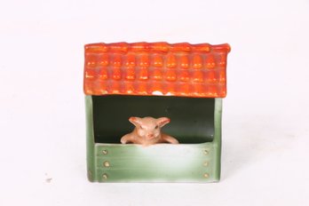 Antique German Pink Porcelain Fairing Pig In A House With Red Roof