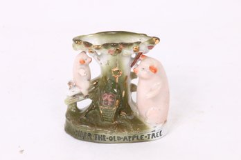 Antique German Pink Porcelain Fairing Pigs Under The Old Apple Tree